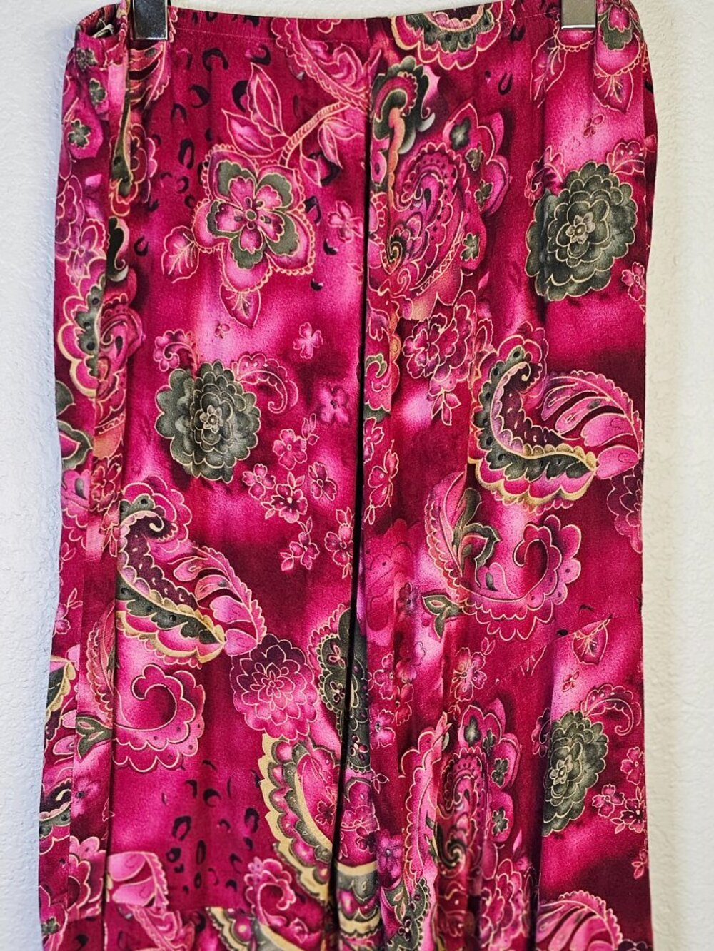 Vintage Bechamel Size 16 Paisley Floral Rayon Midi Skirt 90s Y2K Boho